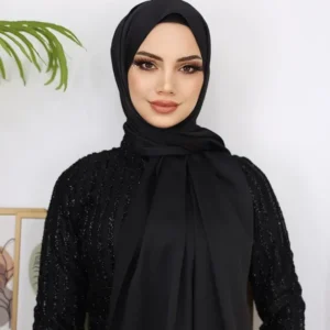 Hijab - Metallisk Satin Slöja - Svart - Image 1