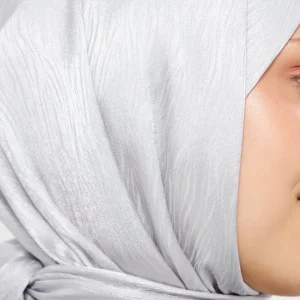 Hijab - Metallisk Satin Slöja - Silver - Image 3