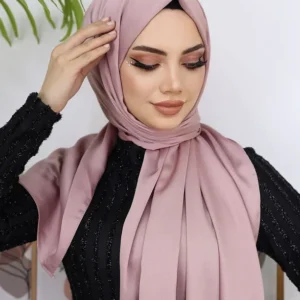 Hijab - Metallisk Satin Slöja - Pudra - Image 2