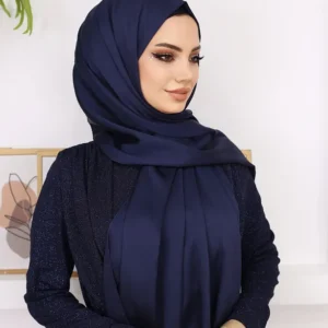 Hijab - Metallisk Satin Slöja - Midnattsblå - Image 2