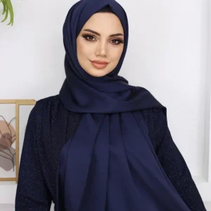Hijab - Metallisk Satin Slöja - Midnattsblå - Image 4