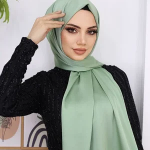 Hijab - Metallisk Satin Slöja - Grön - Image 2