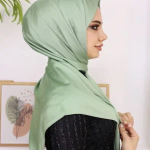 Hijab - Metallisk Satin Slöja - Grön - Image 3