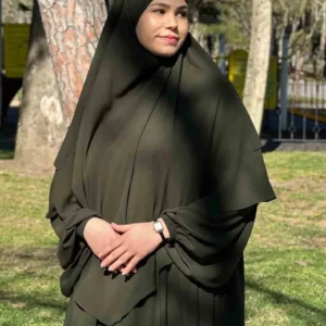 Medina Silk Abaya Set olivgrön med khimar och niqab Olivgrön abaya i medina siden för Ramadan och bön Elegant modest set i medina-siden – abaya, khimar och niqab