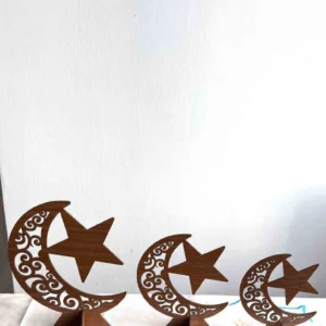 “3-St Ramadan Hilal i tre storlekar för hem och dekoration” “Elegant Ramadan Hilal för fridfull inredning” “Dekorativ Hilal-symbol för Ramadan-firande”