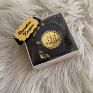 Marinblå radband med högkvalitativa pärlor och sammetbok Elegant Ramadanpresent med radband och liten bok Andlig gåva för reflektion och bön under Ramadan