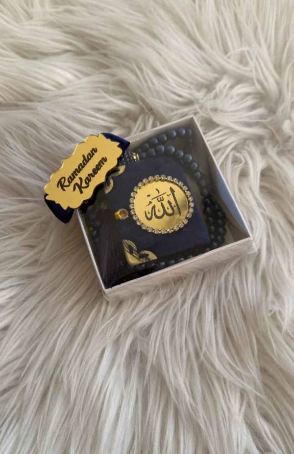 Marinblå radband med högkvalitativa pärlor och sammetbok Elegant Ramadanpresent med radband och liten bok Andlig gåva för reflektion och bön under Ramadan