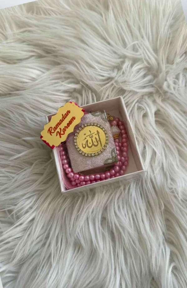 Rosa radband med högkvalitativa pärlor och sammetbok Elegant Ramadanpresent med radband och liten bok Andlig gåva för reflektion och bön under Ramadan