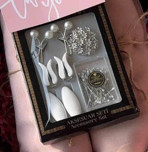 Hijab Accessoarer - Hijab Pin Set i Rostfritt Stål - Vit - Image 1