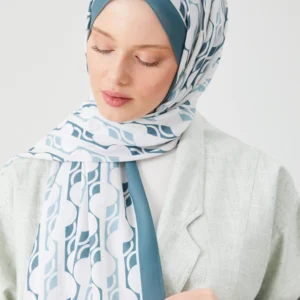 Hijab - Medina Silk Monstrad - Blå - Image 5
