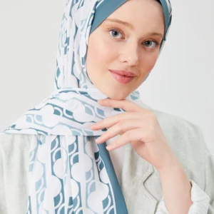 Hijab - Medina Silk Monstrad - Blå - Image 4