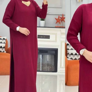 Klänning och Byxor Stickat Set - Körsbär Färg - Image 3