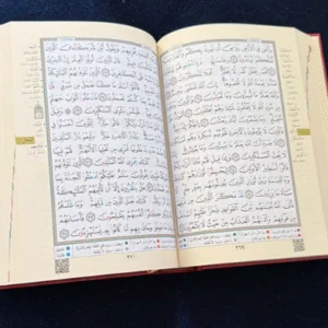 “Heliga Koranen med Tajweed i arabisk text 14x19 cm” “Koran med tydliga Tajweed-markeringar och QR-kod för recitation” “Lär dig recitera Koranen korrekt med denna praktiska Tajweed-Koran”