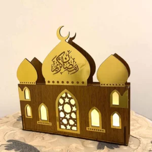 “Ramadan Dekoration i Trä med LED-belysning” “Elegant Ramadan-inredning med trä och LED-ljus” “Vacker Ramadan Dekoration för hem och gåva”