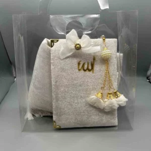 “Ramadan Present set med radband, bönematta och bok” “Elegant gåva för Ramadan och Eid med religiösa tillbehör” “Andlig presentset med radband och bönematta för muslimska kvinnor”