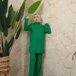 Ribbstickad Set - Grön - Image 3