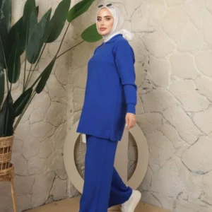 Ribbstickad Set Tröja Och Byxor - Blå - Image 3