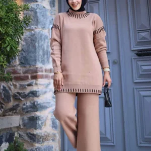 Tvådelad Stickad Kostym - Beige - Image 3