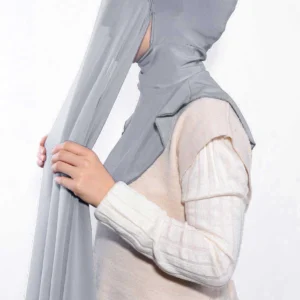 Instant Premium Chiffon Hijab Ninja Cap - Grå - Image 2