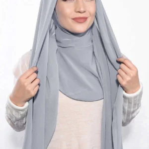 Instant Premium Chiffon Hijab Ninja Cap - Grå - Image 3