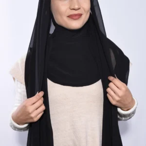 Instant Premium Chiffon Hijab Ninja Cap - Svart - Image 1