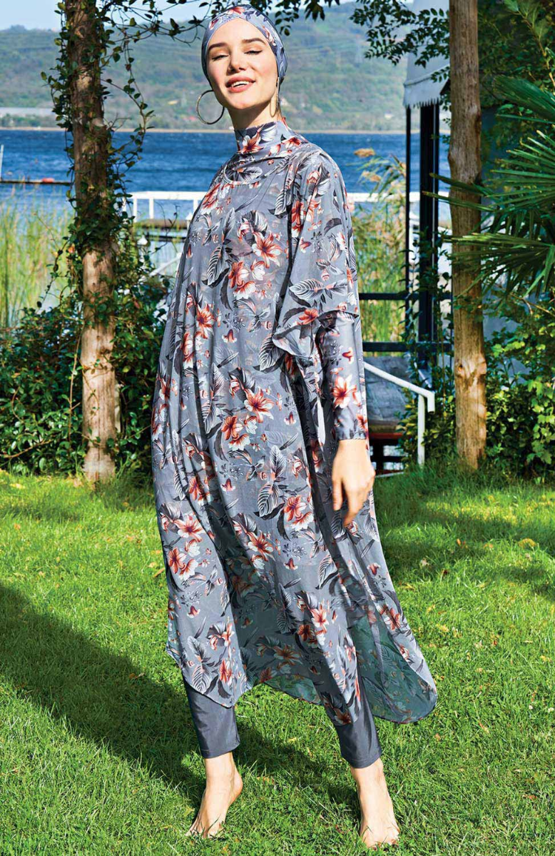 Burkini Pareo 2026 i petrol-beige med flytande pareo Blygsam burkini med UV-skydd och snabbtorkande tyg Elegant burkini för strand och poolaktiviteter 2026