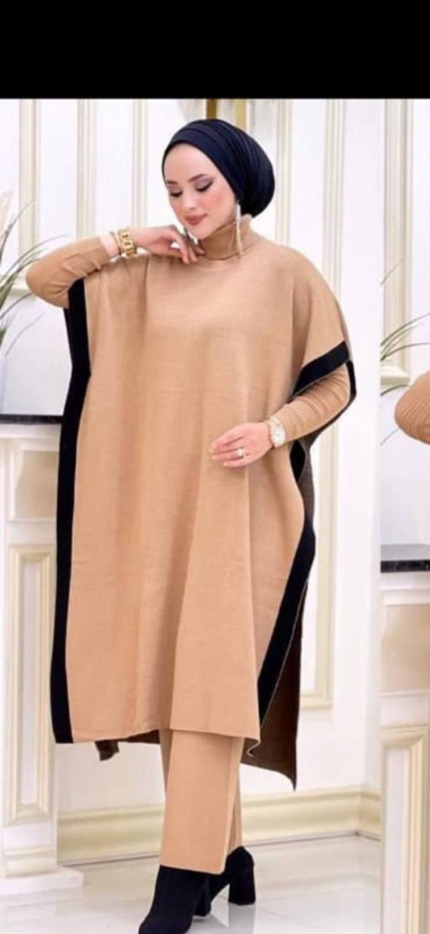 Tredelat-set-trika-stickat-kvinnor-byxor-troja-poncho-free-size-Beige-Benilly.webp