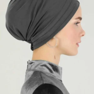 Tre vingar turban-hijab av lykra - Grå - Image 4