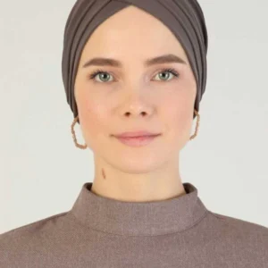 Tre vingar turban-hijab av lykra - Brun - Image 4