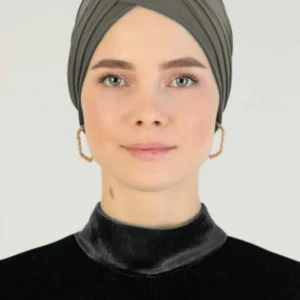Tre vingar turban-hijab av lykra - Olivgrön - Image 4