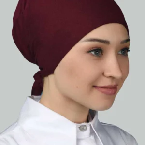 underslöja hijabhuva med knyt - Mörkröd - Image 4