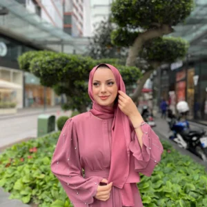 Abaya Med Broderier - Rosa - Image 3