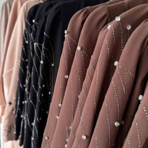 Borderad Ärmar Abaya - Brun - Image 6