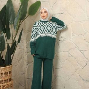 Jacquardstickad Tvådelade Set - Mörkgrön - Image 3