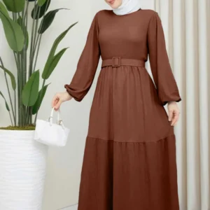 Lång Klänning Med Bälte - Brun