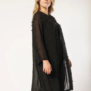Plus-Sized Lång Chiffongjacka, Med Pärlor – Svart - Image 4