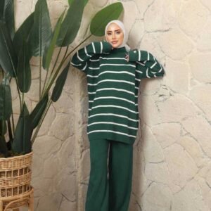 Randig Top Set - Mörkgrön - Image 3