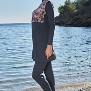 Svart baddräkt burkini med dragkedja - Image 3