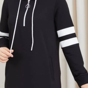 Hoodie inspirerad Abaya - Vit Randig - Image 3