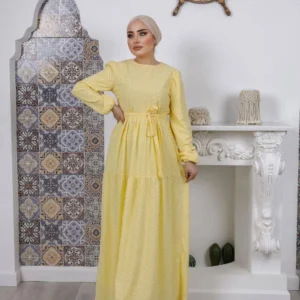 Långärmadklänning Med Knytskärp - Gul - Image 5