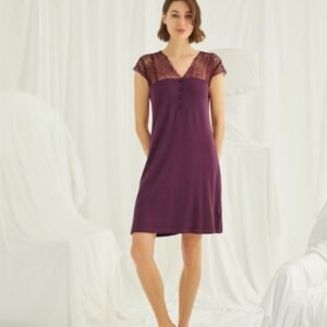 Romantiskt Spetsnattlinne - Mörklila - Image 4